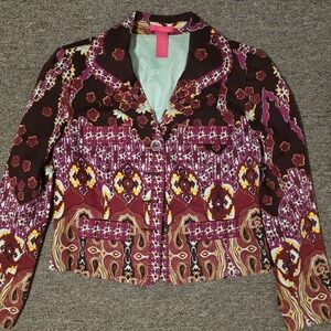 Thalia Sodi Blazer Jacket Paisley Print Button Front Career Coat Large